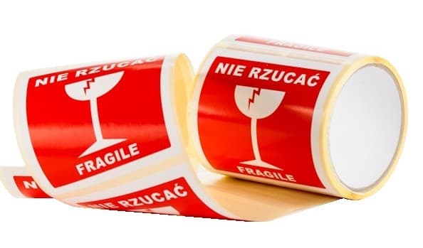 Etykiety samoprzylepne nadruk NIE RZUCAC/FRAGILE 100x100mm op. 100szt.